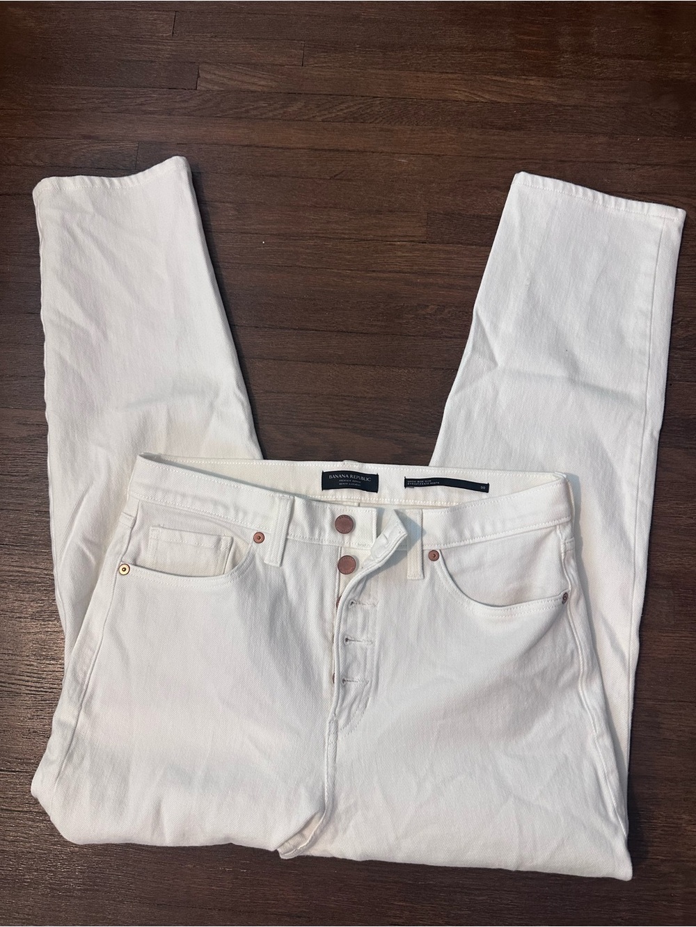 Banana Republic White High-Rise Button-Fly Jeans
